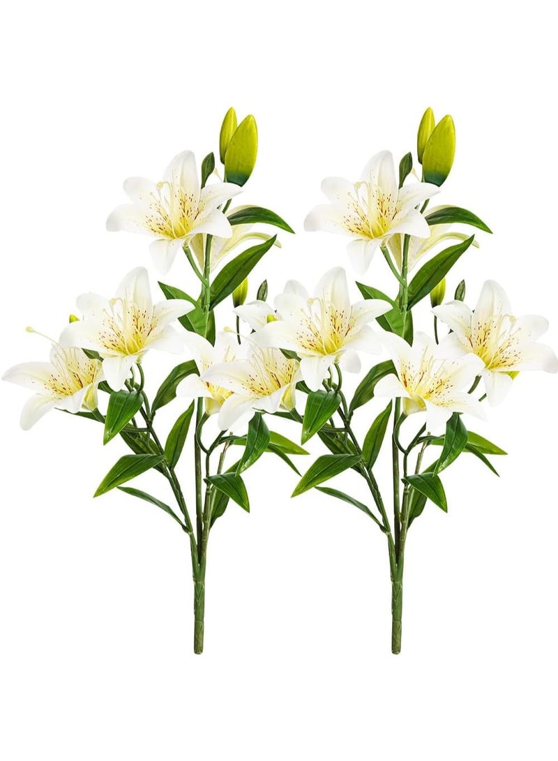 LATIFA Artificial White Lily Flowers, 27.5 Inch Faux Plants for Indoor & Outdoor Decor, 2 Pieces - Image 1