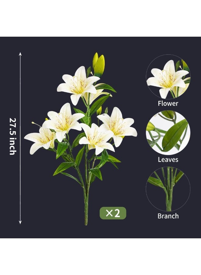 LATIFA Artificial White Lily Flowers, 27.5 Inch Faux Plants for Indoor & Outdoor Decor, 2 Pieces - Image 2