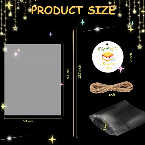 WANGDEFA 100 pcs S'more Fun Bag set Clear Gusseted Poly Bags with S'mores Fun Tag and Bamboo Stick for Smores - Image 2