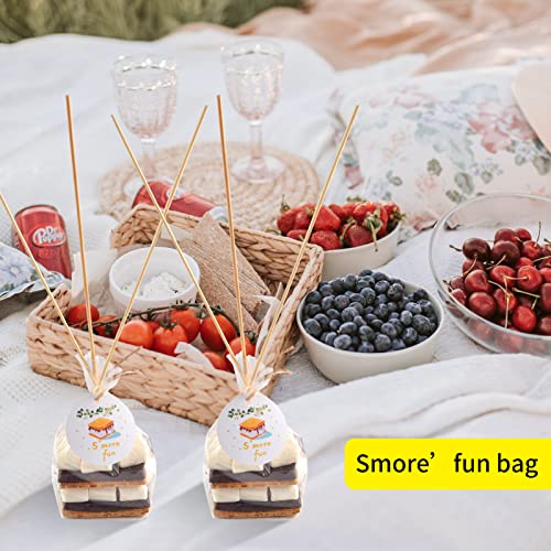 WANGDEFA 100 pcs S'more Fun Bag set Clear Gusseted Poly Bags with S'mores Fun Tag and Bamboo Stick for Smores - Image 5