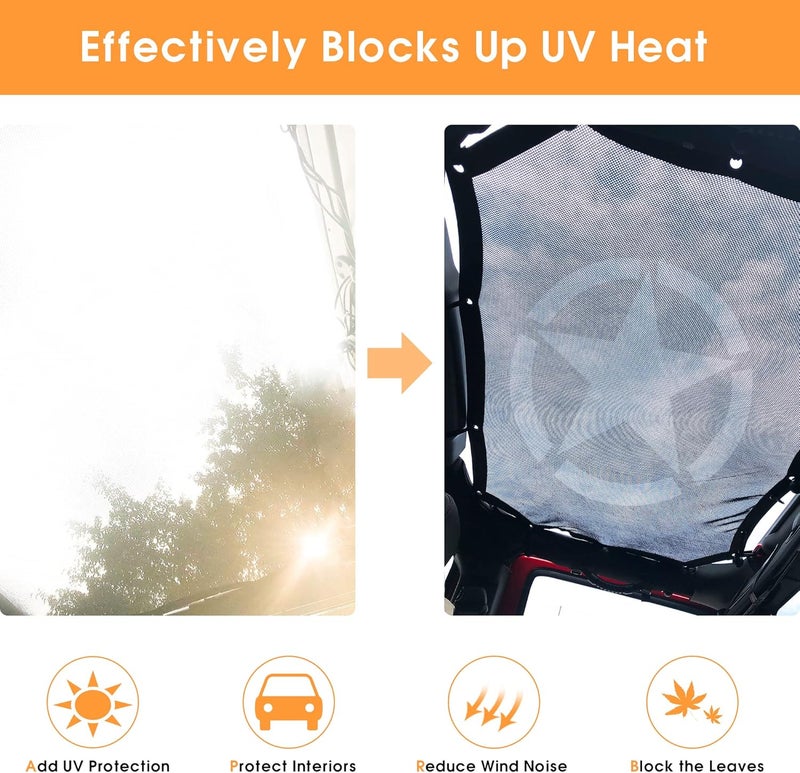 Bestaoo Full Mesh Sunshade Top Cover for Jeep Wrangler JK & JKU 2007-2017 - Star - Image 5