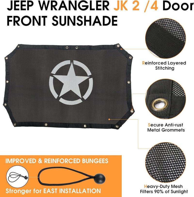 Bestaoo Full Mesh Sunshade Top Cover for Jeep Wrangler JK & JKU 2007-2017 - Star - Image 2
