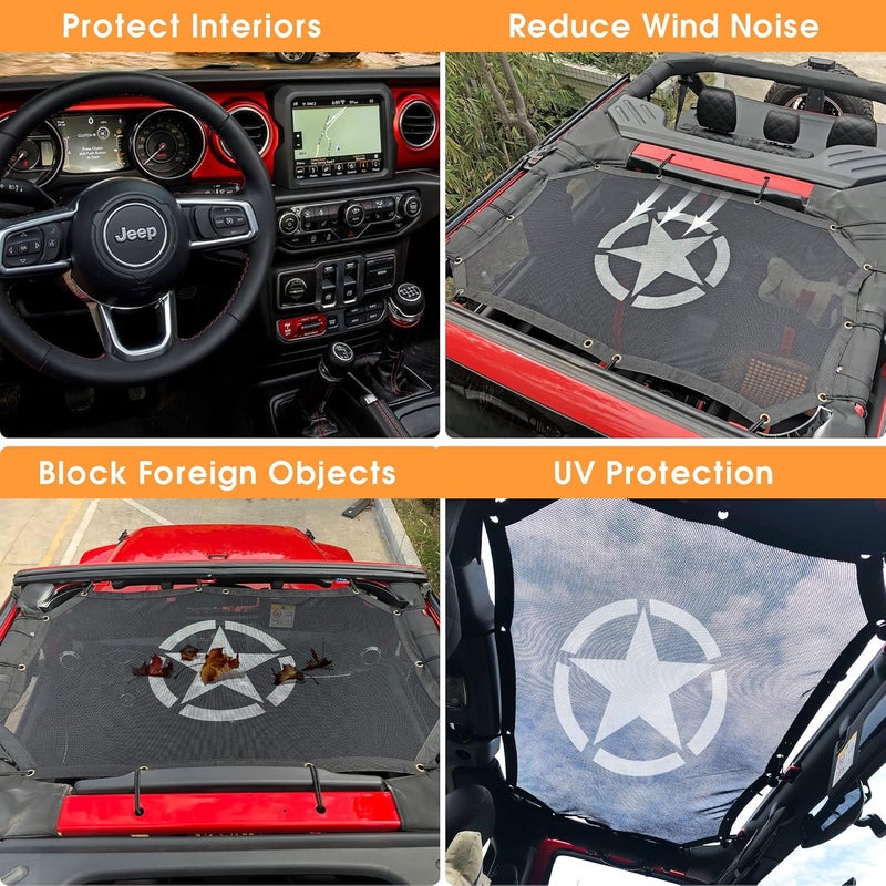 Bestaoo Full Mesh Sunshade Top Cover for Jeep Wrangler JK & JKU 2007-2017 - Star - Image 4