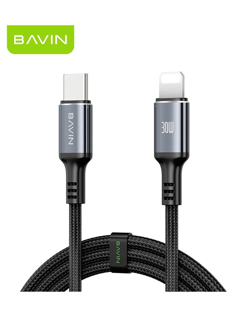 Bavin Bavin CB335 Fast Charging PD 30W  Aluminum Alloy Data Cable Wth 1.2 Meter Thicker Wire Material For Type-C To Ios Black  - Image 1