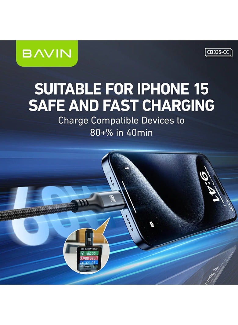 Bavin Bavin CB335 Fast Charging PD 30W  Aluminum Alloy Data Cable Wth 1.2 Meter Thicker Wire Material For Type-C To Ios Black  - Image 5