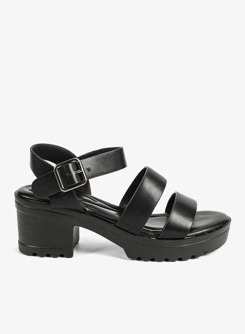 Sneak-a-Peek Solid Ankle Strap Block Heel Sandals