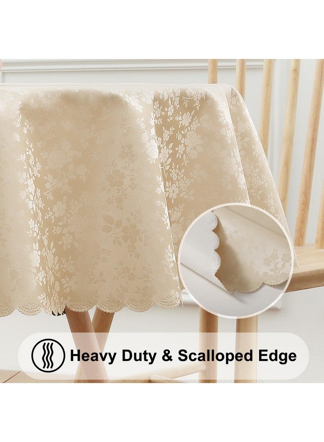 smiry غطاء طاولة دائري سميري، أغطية طاولات فينيل مقاومة للماء، غطاء طاولة قابل للمسح والغسل للمطبخ وغرفة الطعام (بيج، 60" × 60") - Image 4