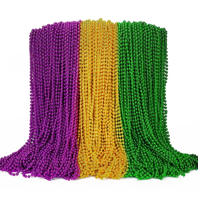 EOBOH 100PCS Mardi Gras Beads Green Purple Gold Metallic Mardi Gras Beads Necklaces Accessories Bulk Mardi Gras Carnival Beads Necklace Accessories for Parade Throws Party Decorations Supplies Favors - Image 2