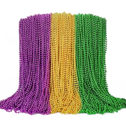 EOBOH 100PCS Mardi Gras Beads Green Purple Gold Metallic Mardi Gras Beads Necklaces Accessories Bulk Mardi Gras Carnival Beads Necklace Accessories for Parade Throws Party Decorations Supplies Favors - Image 1