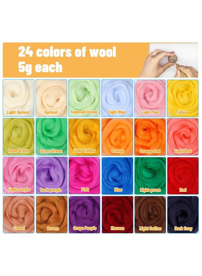 JUPEAN Needle Felting Kit, Wool Roving (5g/Color), Complete Needle Felting Starter Kit with Basic Felt Tools and Supplies Wool Fibre Spinning Craft Wet Felting Material for Beginners - Image 3