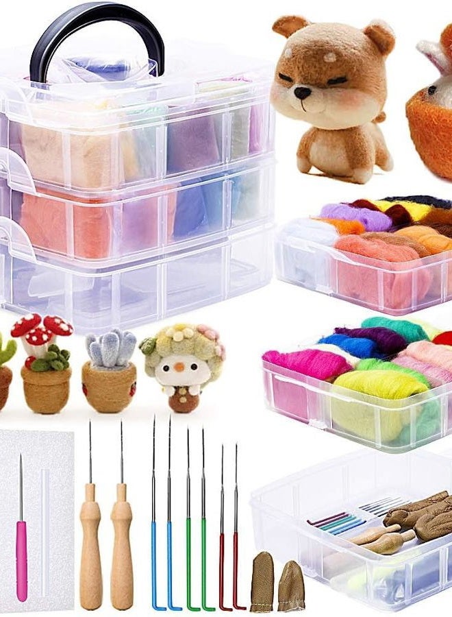 JUPEAN Needle Felting Kit, Wool Roving (5g/Color), Complete Needle Felting Starter Kit with Basic Felt Tools and Supplies Wool Fibre Spinning Craft Wet Felting Material for Beginners - Image 1
