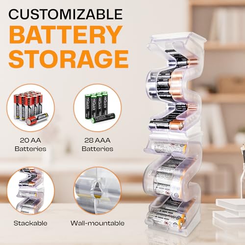 Kalinar Battery Ladder Organizer Case for AA & AAA Batteries - Stackable or Mounted Vertical Storage Battery Dispenser for Home, Garage, & Workshop (2-Pack, Holds 20 AA & 28 AAA Batteries) - Image 3