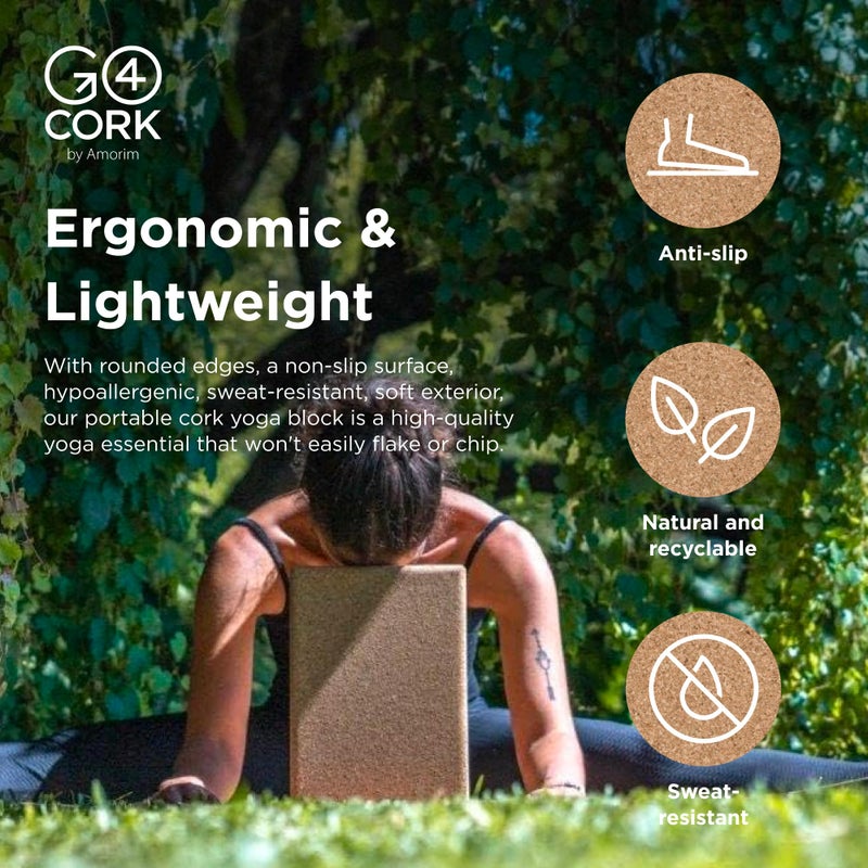 Go4Cork كتلة يوغا من غوفورك مصنوعة من الفلين لليوغا، البيلاتس والتأمل | غير قابلة للانزلاق، مضادة للحساسية، مستدامة، غير سامة - Image 3