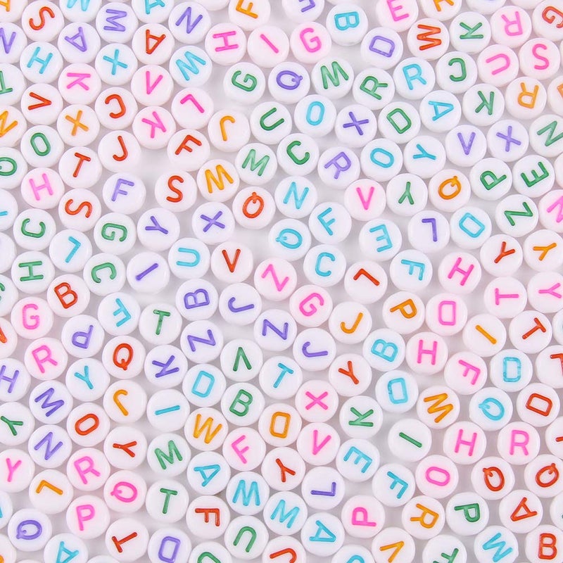 Acrylic Letter Beads Alphabet Colorful Letters White Round Bead 47mm 1200pcs for Friendship Bracelets and Gifts Souvenir Jewelry Making Kit