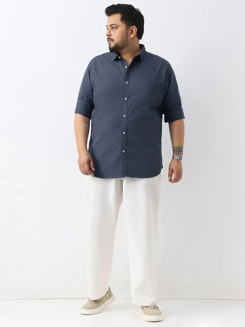Urbano Fashion  Urbano Plus Men's Slate Blue Cotton Full Sleeve Regular Fit Casual Solid Shirt  | Best Price UAE