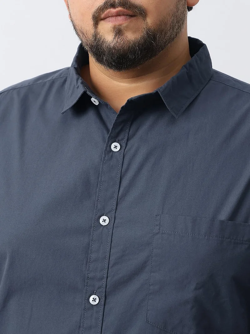 Urbano Fashion  Urbano Plus Men's Slate Blue Cotton Full Sleeve Regular Fit Casual Solid Shirt  | Best Price UAE