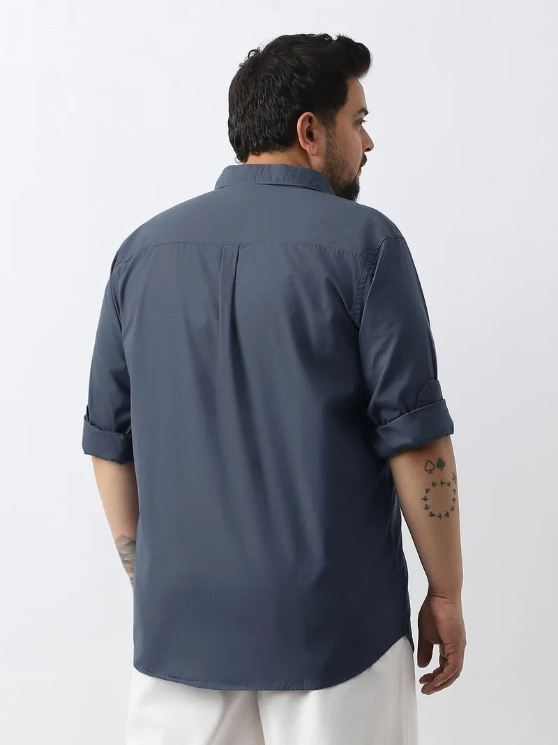Urbano Fashion  Urbano Plus Men's Slate Blue Cotton Full Sleeve Regular Fit Casual Solid Shirt  | Best Price UAE