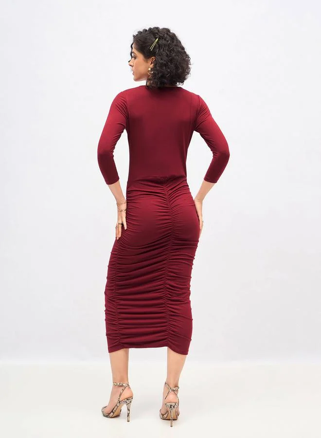 SASSAFRAS Burgundy Ruched Dress