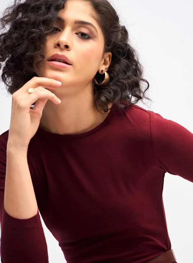 SASSAFRAS Burgundy Ruched Dress