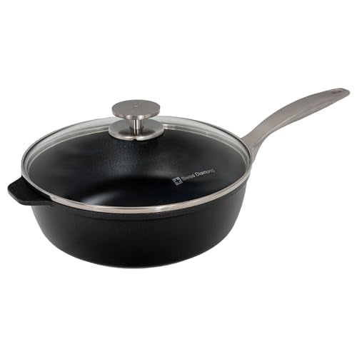 Swiss Diamond Swiss Diamond Nonstick Saute Pan with Lid Diamond Coated Aluminum Deep Saute Pan with Lid Features Stainless Steel Handle Dishwasher  Oven Safe Up To 500 F 95 Inch 32 Quart 