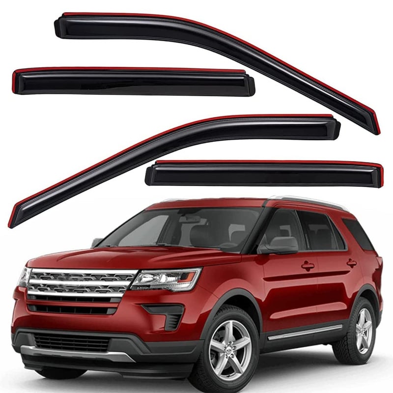 لجترونيك كليب أون الإضافي المتين في قناة فتحة نافذة السيارة يناسب فورد إكسبلورر 2011-2019 حماية من الأشعة فوق البنفسجية واقي مطر واقي ريح أصلي بدون حفر تركيب سهل دخاني داكن 4 قطع