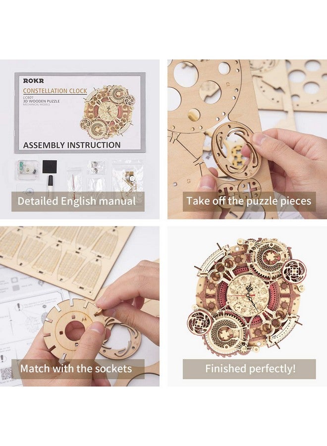 ROKR 3D Wooden Puzzle Clock Model 12 Diy 168 Pcs Mechanical Model Kit Toys Home Decor Elegant Gifts For Teens/Adults - Image 4