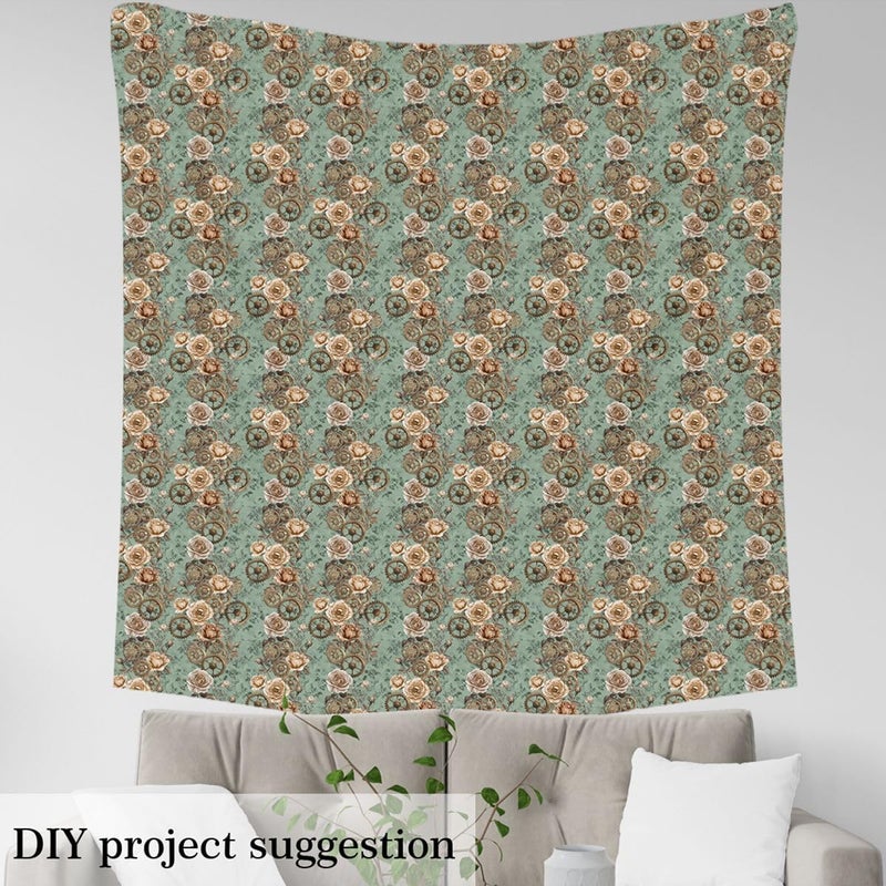 Vintage Steampunk Flannel Fabric By The Yard Soft 3 Yards Elegant Rose Boho Florals Upholstery Fabric Sage Green Botanical DIY Sewing Craft Decor Victorian Aesthetics Indoor Not Stretchy Decor - Image 4