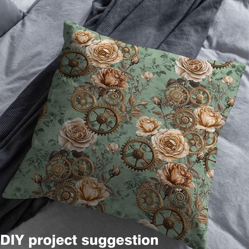Vintage Steampunk Flannel Fabric By The Yard Soft 3 Yards Elegant Rose Boho Florals Upholstery Fabric Sage Green Botanical DIY Sewing Craft Decor Victorian Aesthetics Indoor Not Stretchy Decor - Image 5