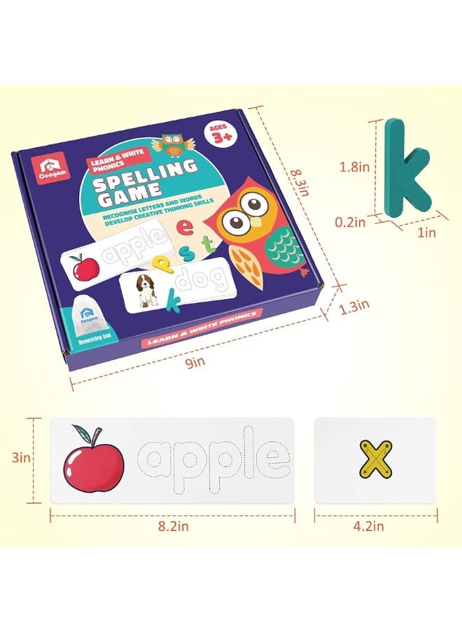 Coogam Coogam Reading & Spelling Learning Toy, Wooden Letters Flash Cards Sight Words Matching ABC Alphabet Recognition Game Preschool Educational Tool Set for 3 4 5 Years Old Boys and Girls Kids  - Image 3