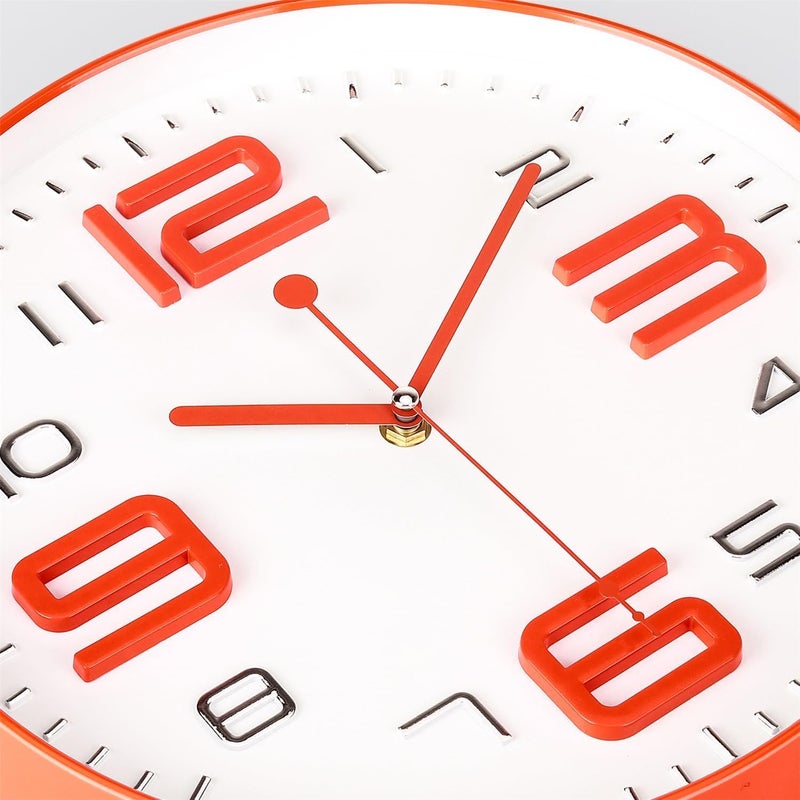 TEKCOOL ساعة حائط 12" كوارتز صامتة زخرفية أحدث ساعة حائط غير مزعجة ساعة كلاسيكية تعمل بالبطارية دائرية سهلة القراءة للغرفة/المنزل/المطبخ/غرفة النوم/المكتب/المدرسة - تناظرية، بلاستيك برتقالي أبيض - Image 2