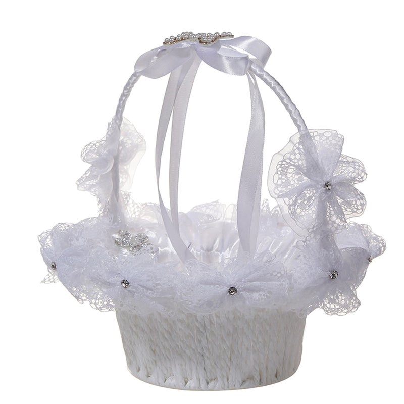 2pcs Crystal Flower Children Flower Basket Bowknot Flower Basket Elegant Party Basket for Wedding (White) - Image 2