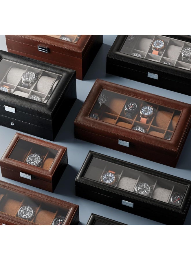 سوفام منظّم صندوق المراقبة للرجال، 12 ساعة فتحة عرض قضايا مراقبة الرجال له، PU جلد الرجال مراقبة صندوق ساعة حامل صندوق تخزين مع أعلى زجاجي -12 فتحة، أسود - Image 5