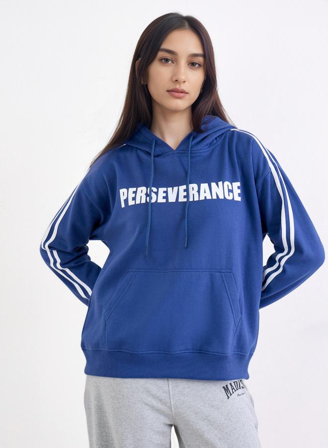 Styli Navy Blue Slogan Print Regular Fit Hoodie - Image 3