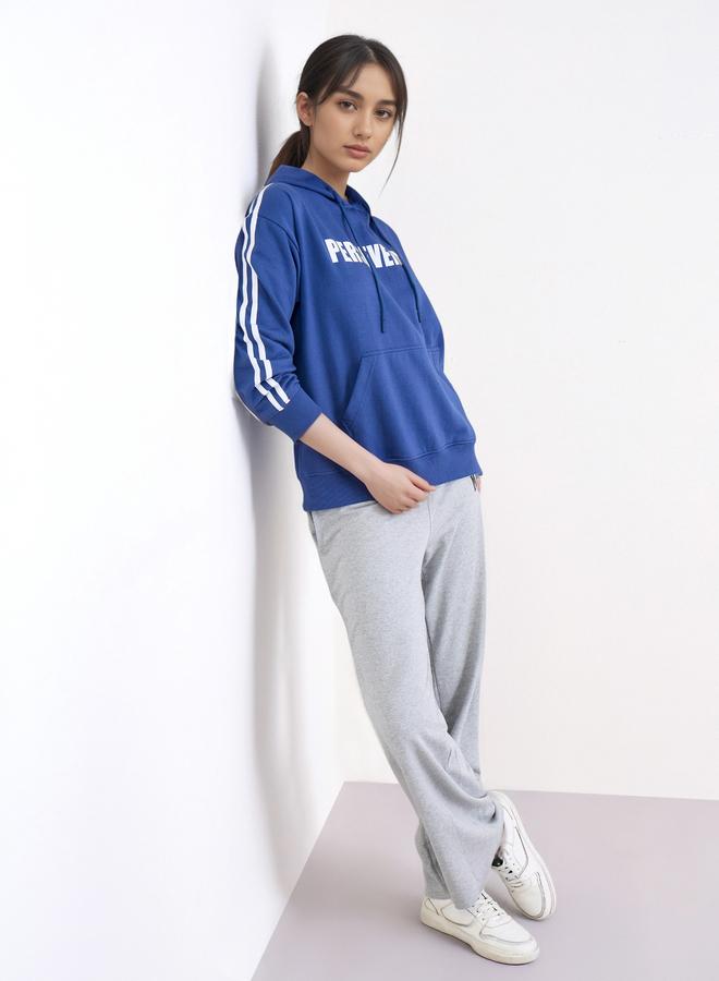 Styli Navy Blue Slogan Print Regular Fit Hoodie - Image 2