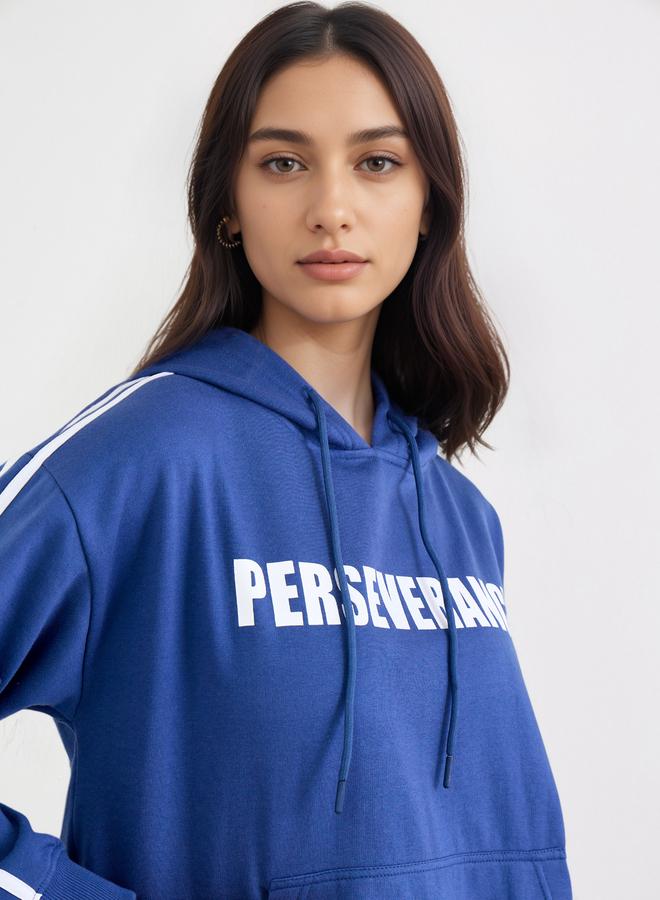 Styli Navy Blue Slogan Print Regular Fit Hoodie - Image 1