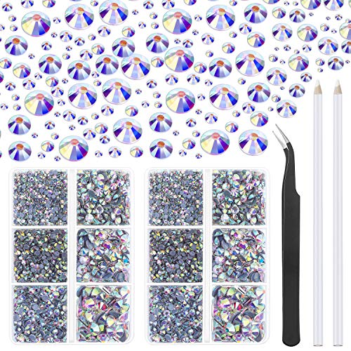 cridoz Hotfix Rhinestones, Cridoz 6040Pcs Hot Fix Rhinestones Crystal AB Stud with Tweezers and Rhinestone Picker Tool Pens for Bedazzler Crafts on Fabric, Clothes, Shoes and Jeans - Image 1