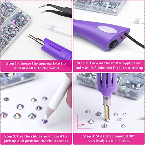cridoz Hotfix Rhinestones, Cridoz 6040Pcs Hot Fix Rhinestones Crystal AB Stud with Tweezers and Rhinestone Picker Tool Pens for Bedazzler Crafts on Fabric, Clothes, Shoes and Jeans - Image 5