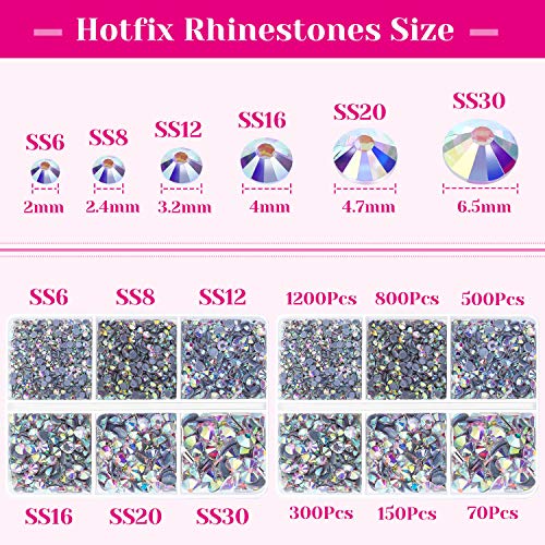 cridoz Hotfix Rhinestones, Cridoz 6040Pcs Hot Fix Rhinestones Crystal AB Stud with Tweezers and Rhinestone Picker Tool Pens for Bedazzler Crafts on Fabric, Clothes, Shoes and Jeans - Image 3