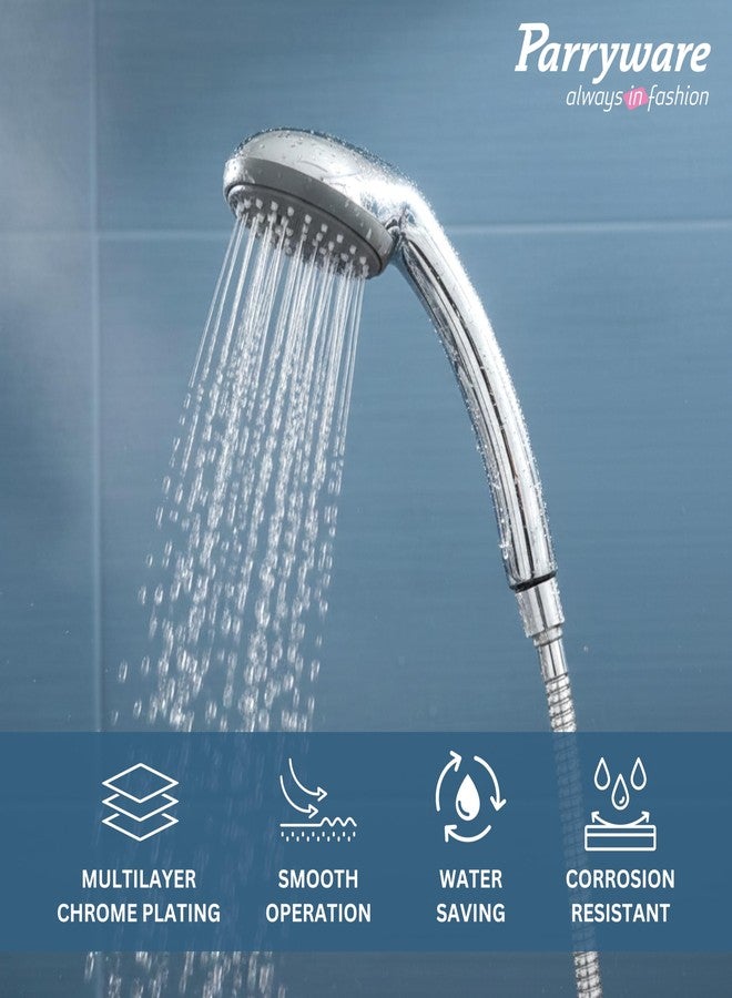 Parryware دش يدوي أحادي التدفق من باري وير (كروم) | رأس دش دائري بقطر 100 مم | مقاس الرأس من 2 إلى 4 بوصات | رأس دش يدوي للحمام/المرحاض | مع أنبوب وخطاف جداري | T9902A1 - Image 2