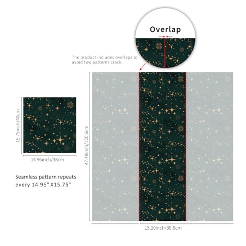 Buiory Large Eden Green Starry Sky Wallpaper - 38.6x480.6cm Removable Space Theme Wall Mural with Yellow Stars & Meteors, DIY Peel & Stick Wallpaper for Bedroom, Living Room, Nursery, Decor (205) - Image 2