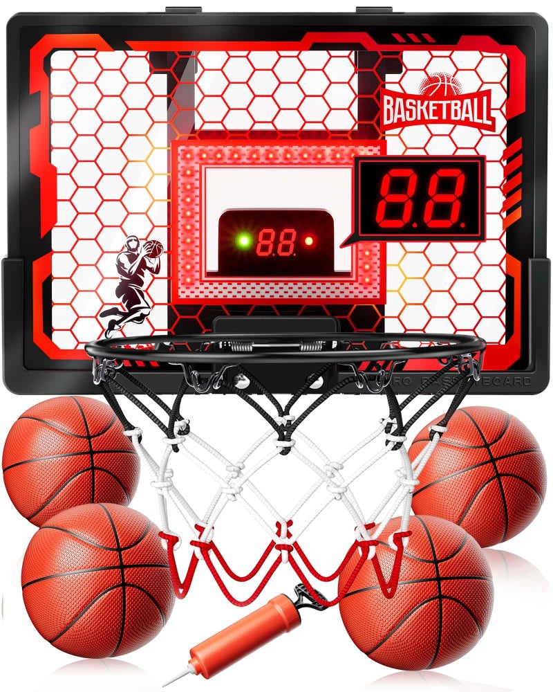 BADGOAL Indoor Basketball Hoop Pro for Kids Over The Door Basketball Hoop with LED LightScoreboard4 Balls Upgraded AntiImpact Backboard Basketball Toys Gifts for 6 7 8 9 10 11 12 Year Old Boys - Image 3