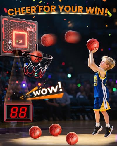 BADGOAL Indoor Basketball Hoop Pro for Kids Over The Door Basketball Hoop with LED LightScoreboard4 Balls Upgraded AntiImpact Backboard Basketball Toys Gifts for 6 7 8 9 10 11 12 Year Old Boys - Image 5