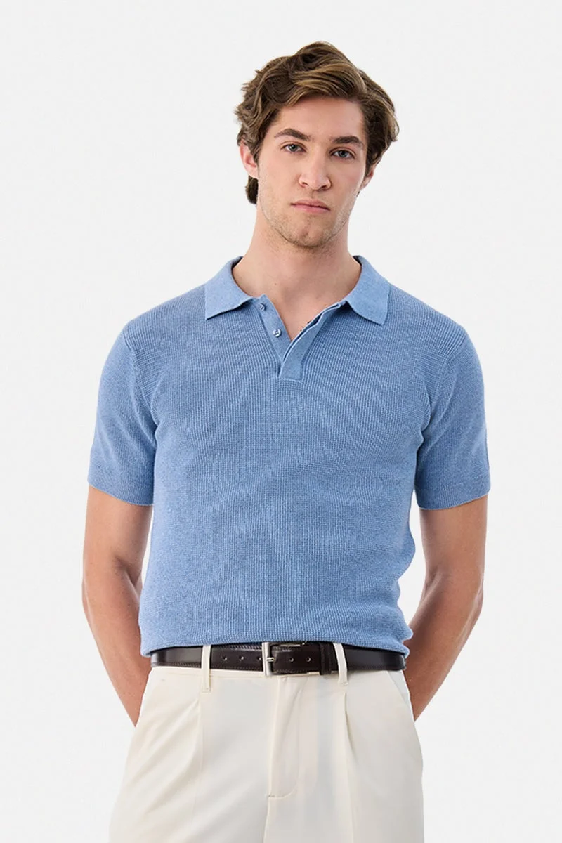 سنيتش Regular Fit 100% Cotton Polo Textured T-Shirt