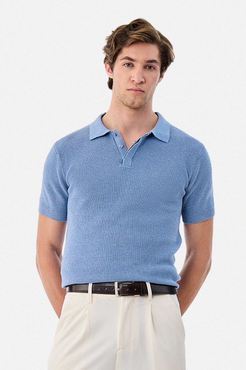 Regular Fit 100% Cotton Polo Textured T-Shirt