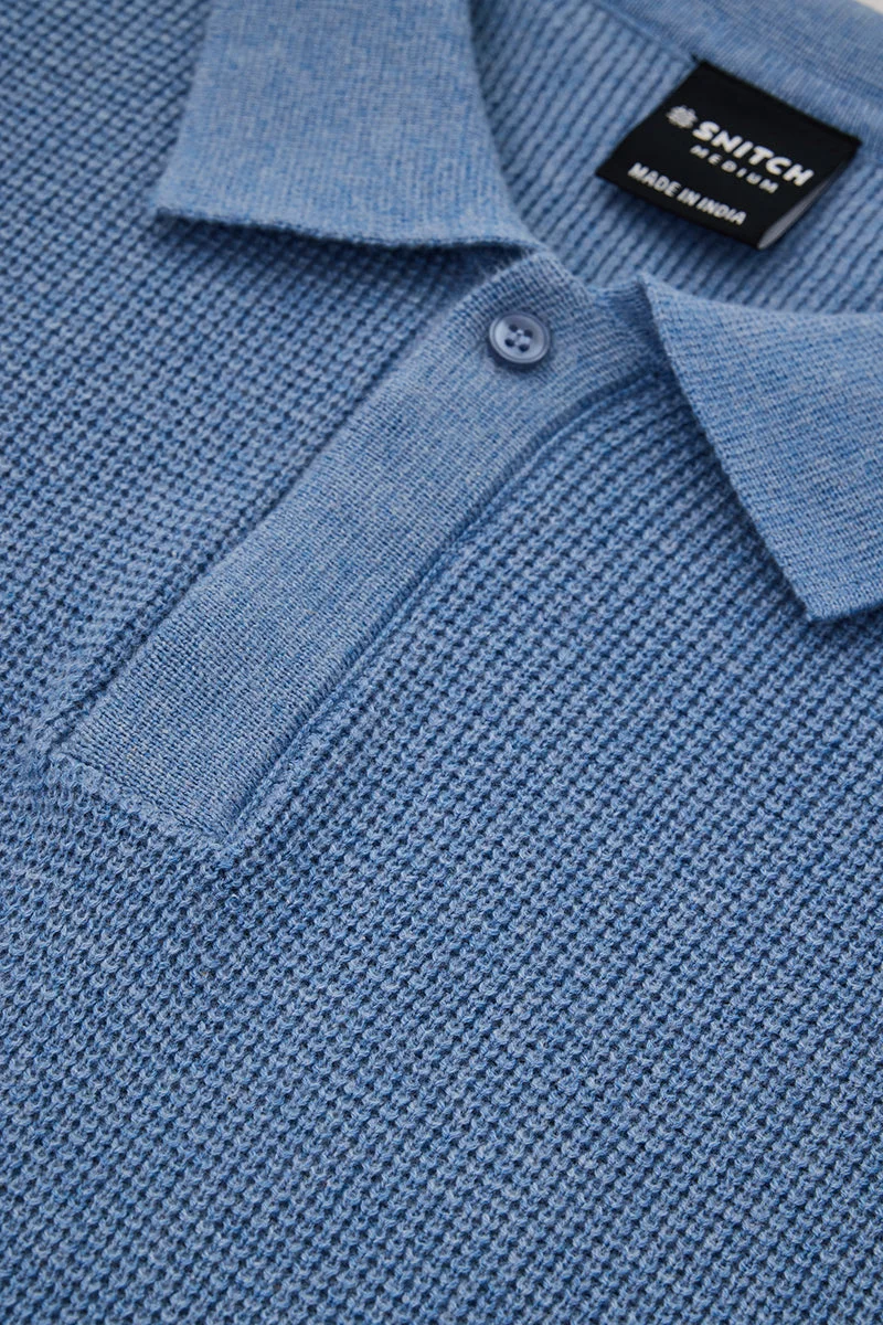 Snitch Blue Regular Fit 100% Cotton Polo Textured T-Shirt for Men | Best Price UAE
