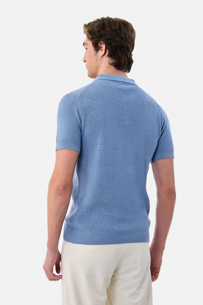 Snitch Blue Regular Fit 100% Cotton Polo Textured T-Shirt for Men | Best Price UAE