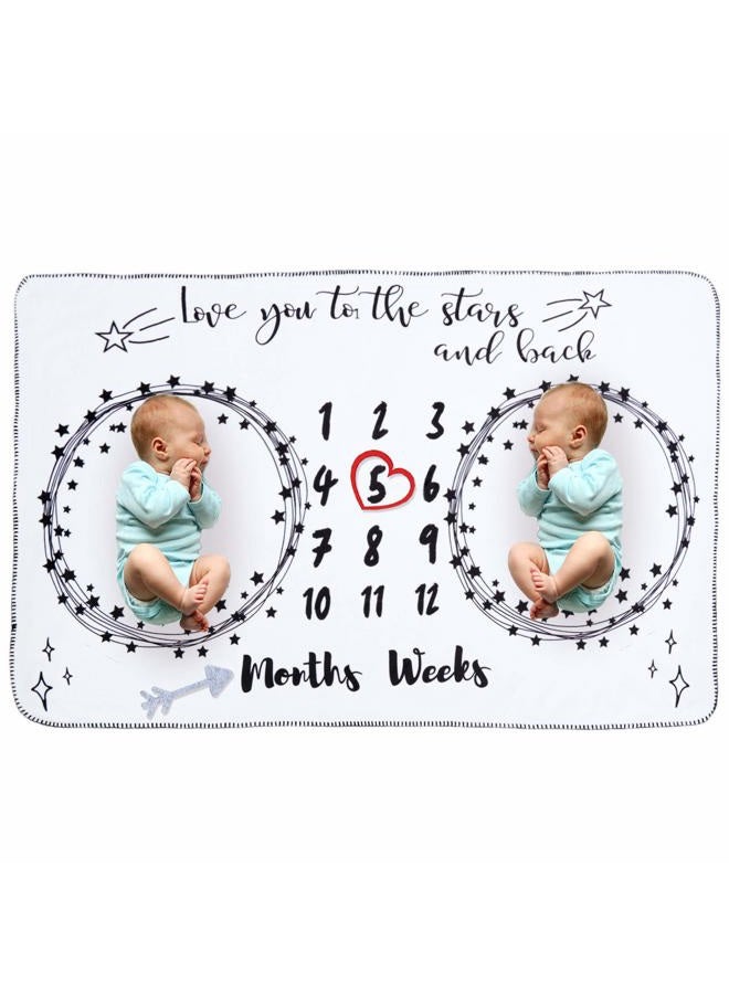 INNObeta Baby Monthly Milestone Blanket, Flannel Plush Newborn Infant Photo Blanket, for Pictures Photography for Newborn Boys & Girls New Mom Gifts Twins(White, 39"x 59") - Image 1
