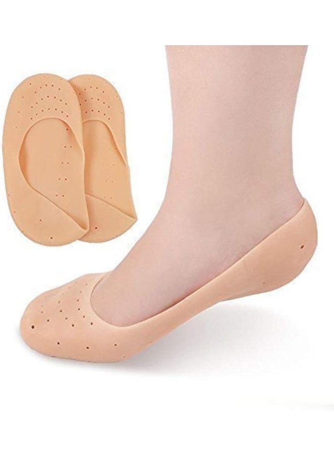 Enterprise Anti Crack Full Length Silicone Foot Protector Moisturizing Socks for Foot Care and Heel Cracks (Set of 1 Pair) Beige - Image 2