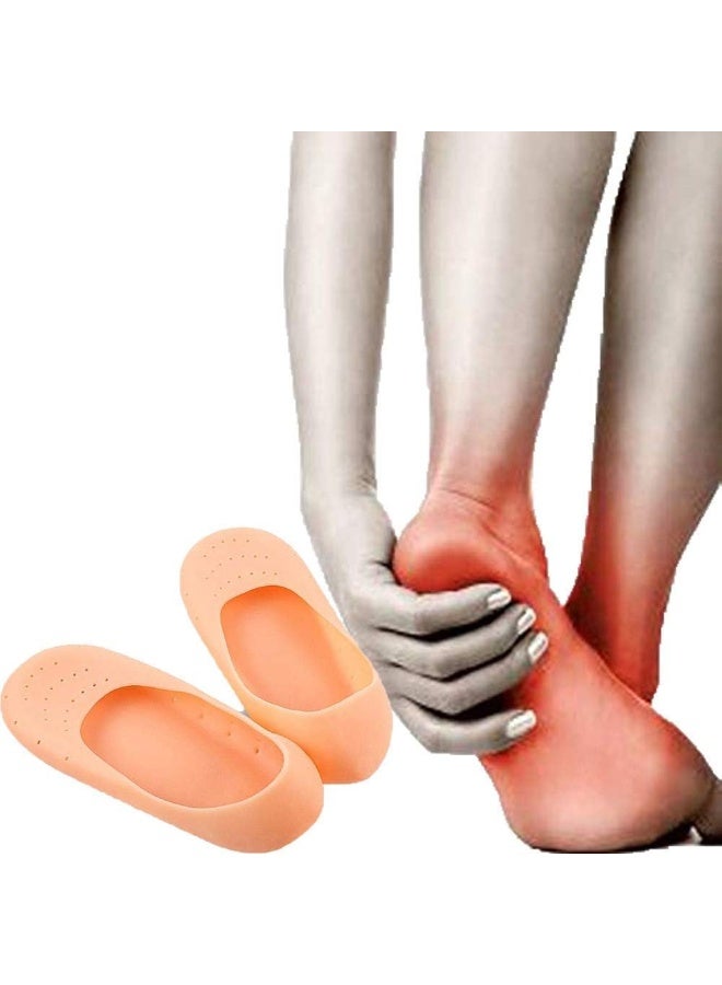 Enterprise Anti Crack Full Length Silicone Foot Protector Moisturizing Socks for Foot Care and Heel Cracks (Set of 1 Pair) Beige - Image 1