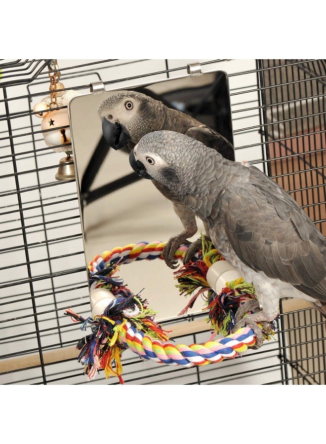 كولورداي مرآة طيور مقاس 9 بوصات مع مجثم حبل، أرجوحة طيور، ألعاب قفص ببغاء لببغاء الكونيور الرمادي الأفريقي، طائر الكوكتيل، طائر الحب، الكناري، كبير - Image 4